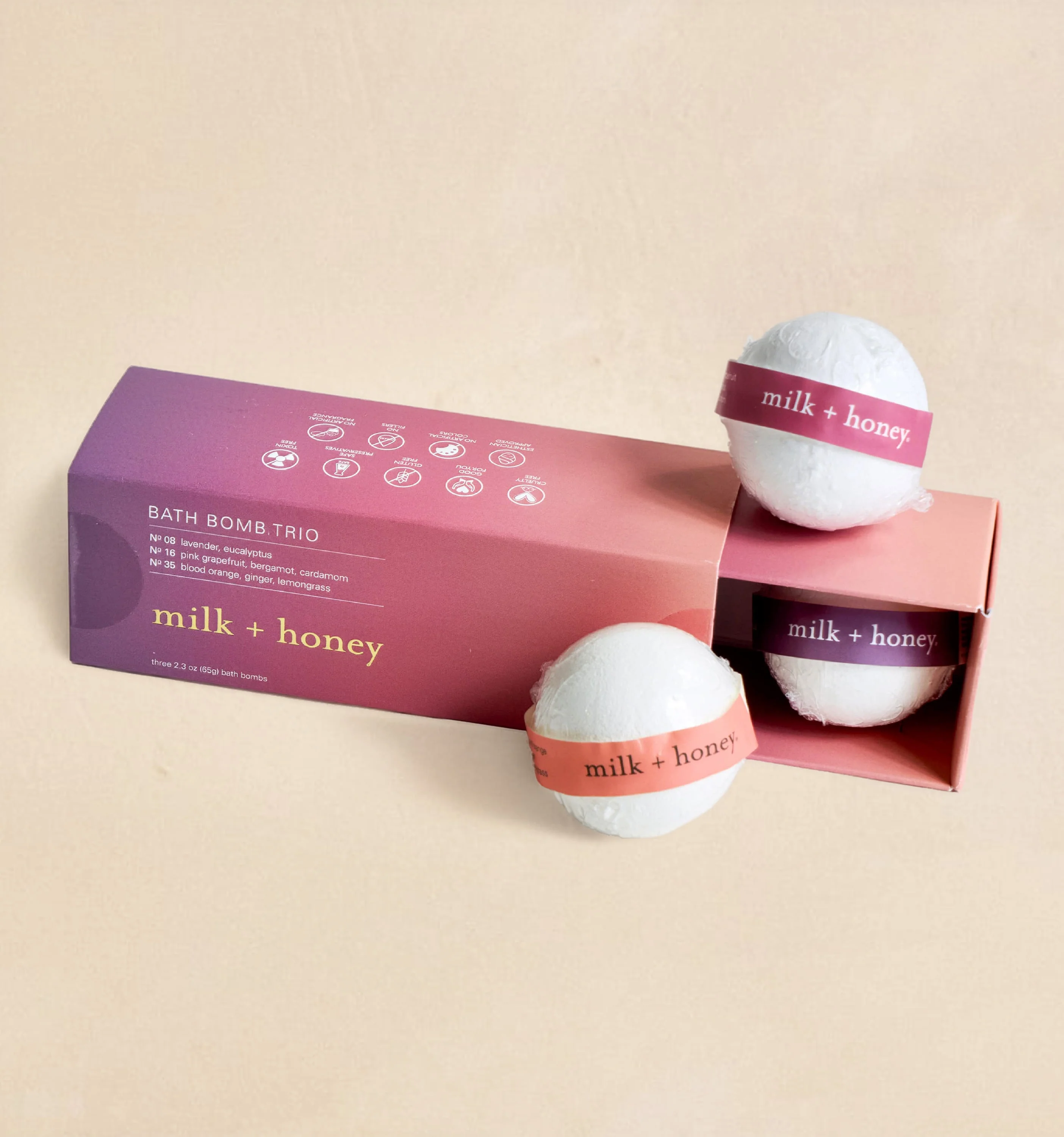 milk + honey bath bomb trio